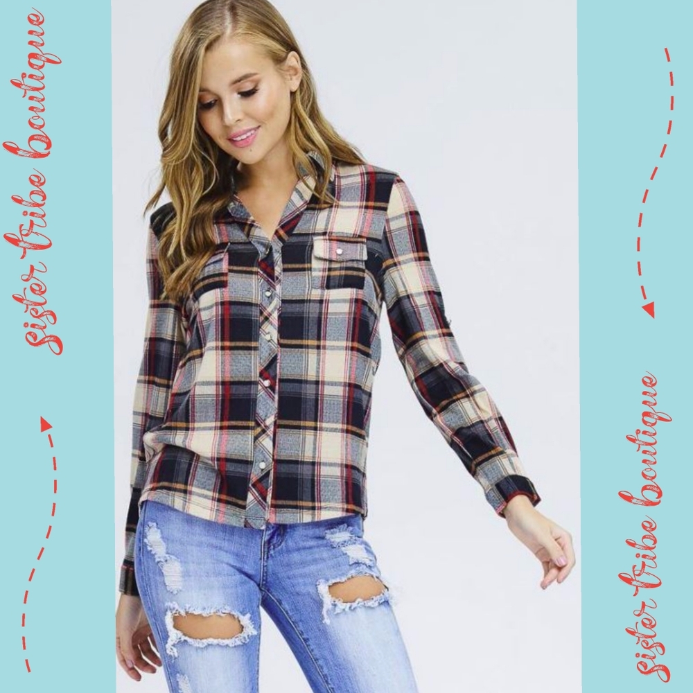 Black Plaid Top